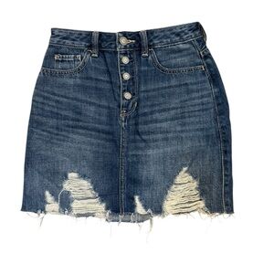 Hollister Ultra High Rise Distressed Denim Mini Skirt Button Fly W24
